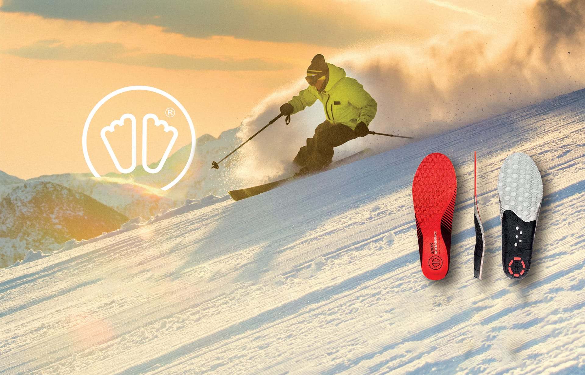 Skieur en action et semelles sur mesure Sidas